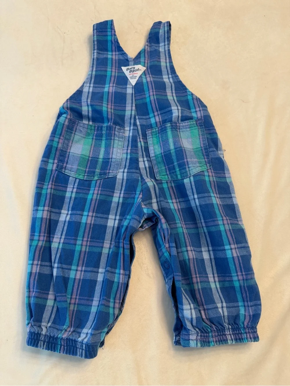 VTG! Oshkosh B’Gosh Blue Plaid Overalls for Baby, sz 6-9 Months